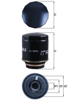 Filtro de aceite MAHLE OC 593/3 para 03C115561H VW, AUDI, SEAT, SKODA Filtro de aceite MAHLE OC 593/3 para 03C115561H VW, AUDI, SEAT, SKODA
